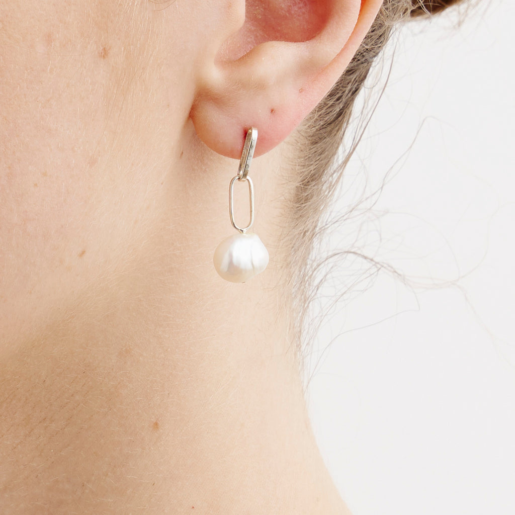 Baroque Pearl Drop Petite Silver Link Earrings