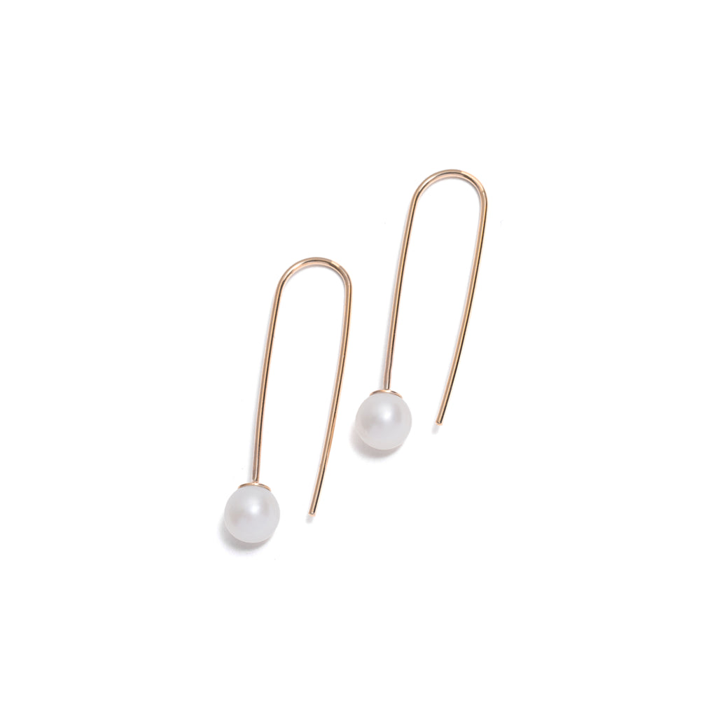 Yellow Gold White Pearl Drop Earrings