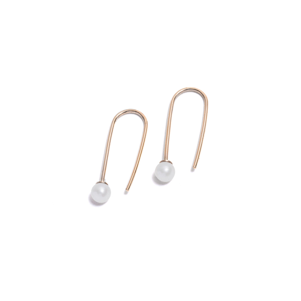 Yellow Gold White Pearl Drop Earrings