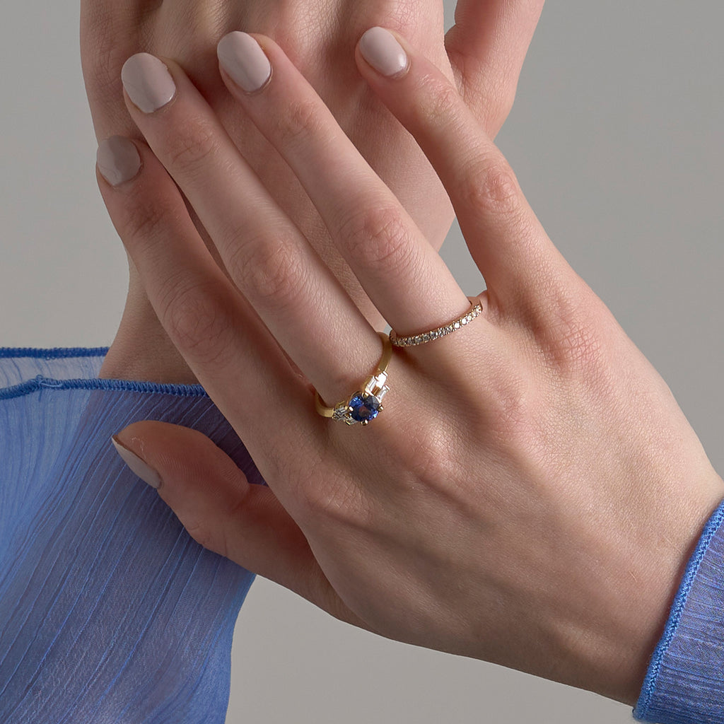 Yellow Gold and White Diamonds Side by Side Ring