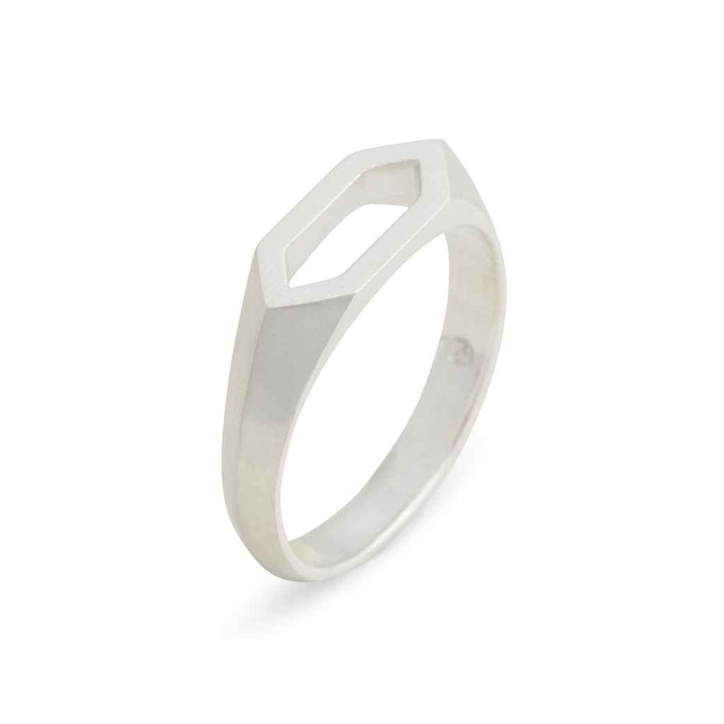 Elongated Hexagonal Silver Signet Ring
