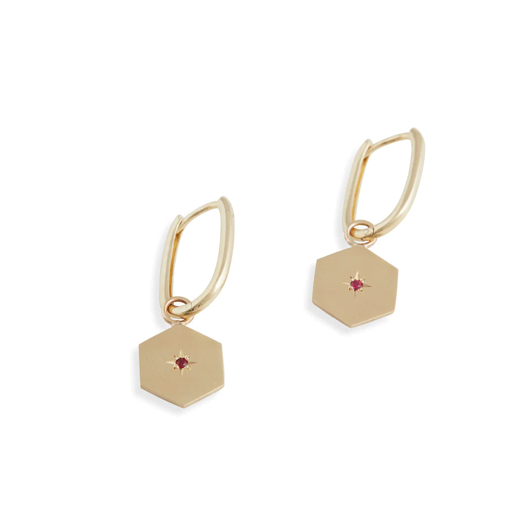 Birthstone Amulet Earrings Gold - Hexagon