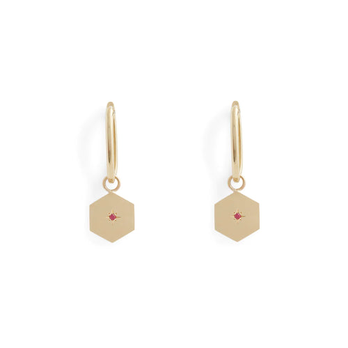 Birthstone Amulet Earrings Gold - Hexagon