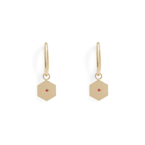 Birthstone Amulet Earrings Gold - Hexagon