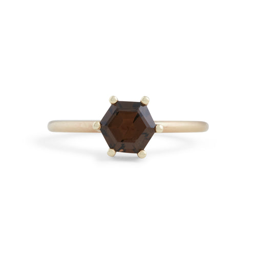 Hexagonal Smokey Quartz Small Stacking Ring