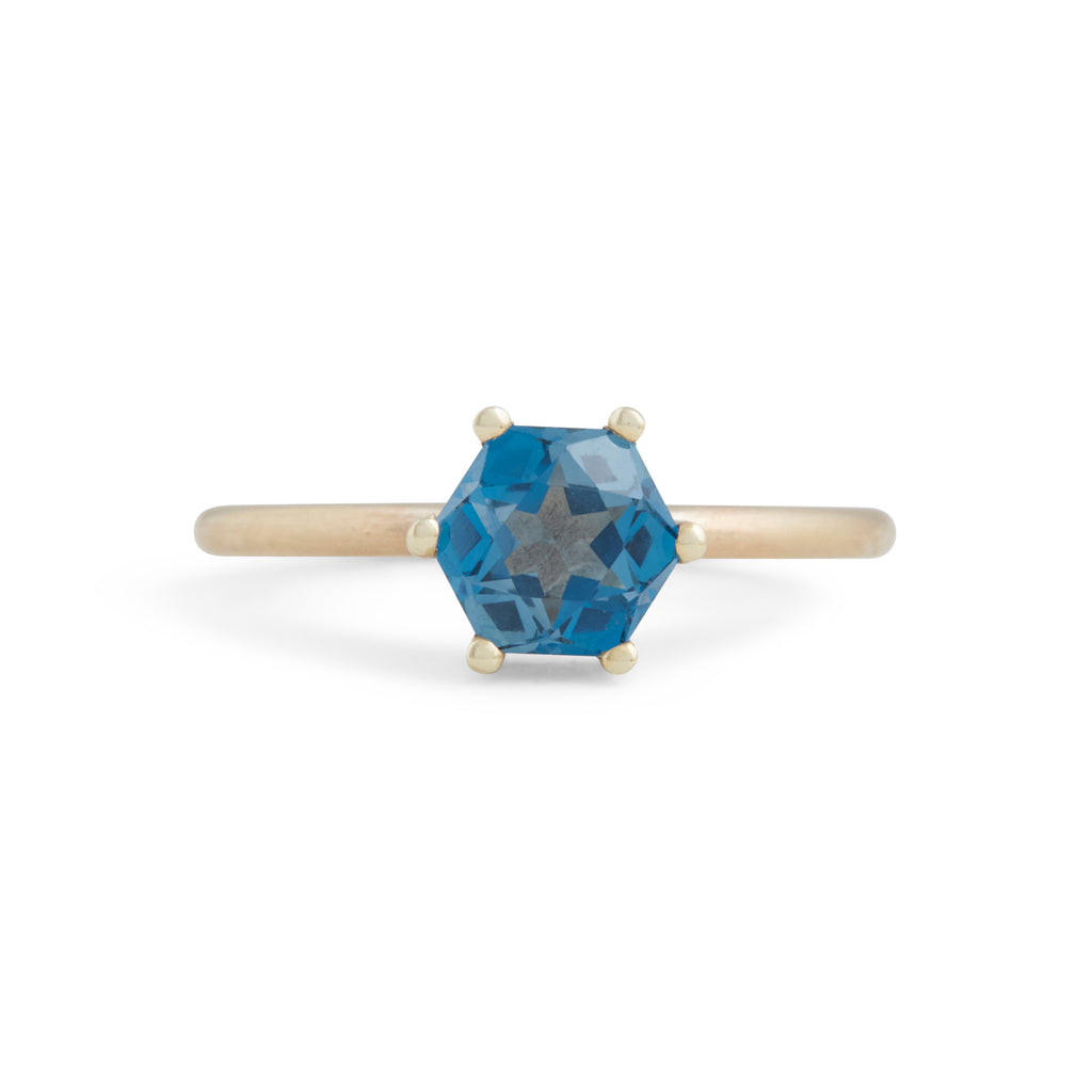 Hexagonal London Blue Topaz Small Stacking Ring