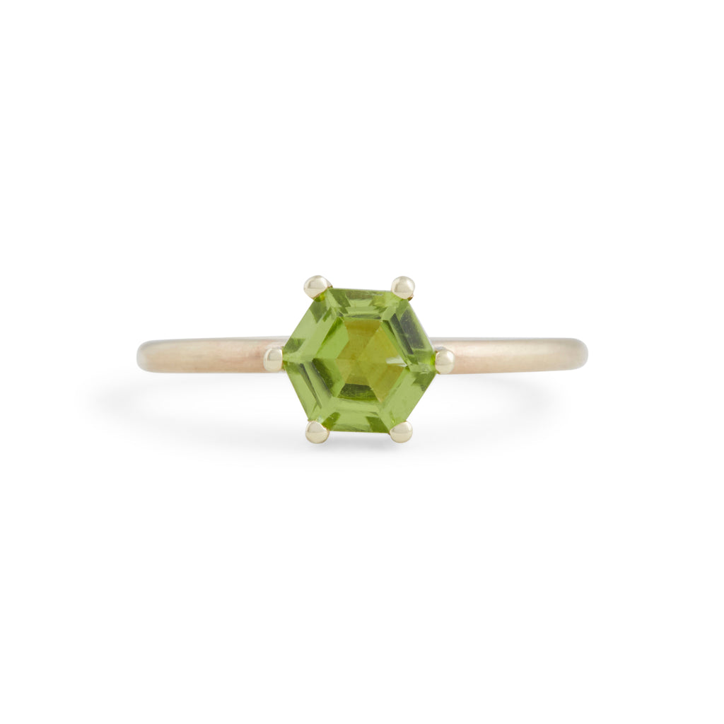 Hexagonal Peridot Small Stacking Ring