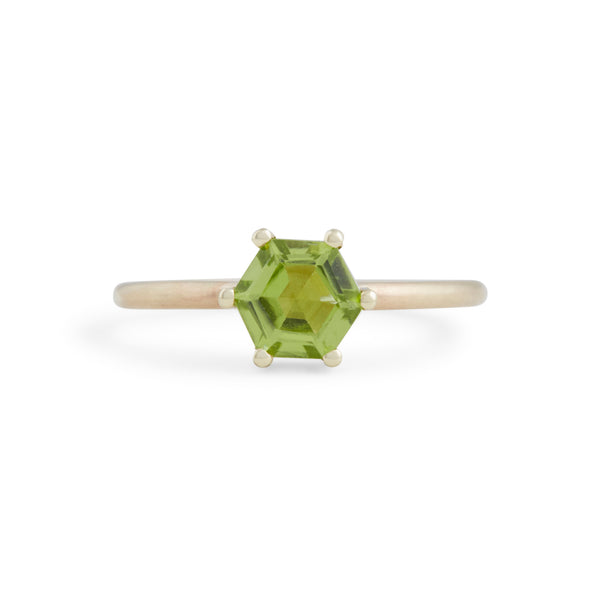 Hexagonal Peridot Small Stacking Ring