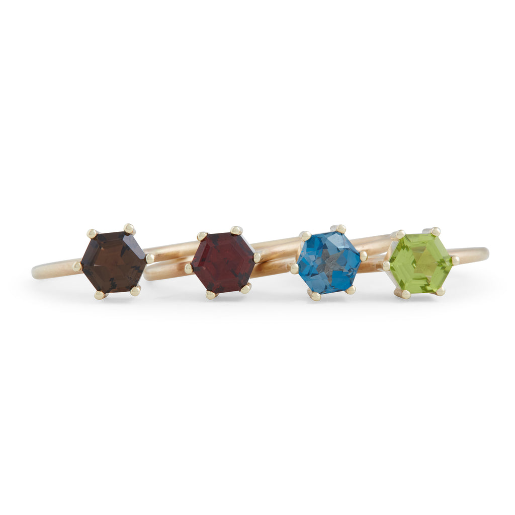 Hexagonal Smokey Quartz Small Stacking Ring