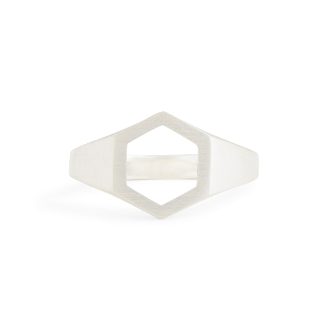 Hexagonal Silver Signet Ring