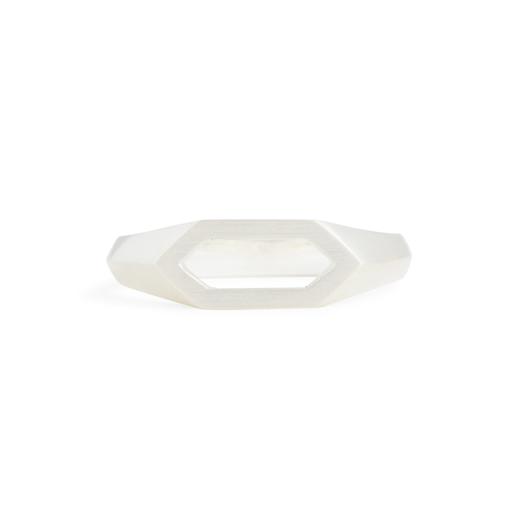 Elongated Hexagonal Silver Signet Ring