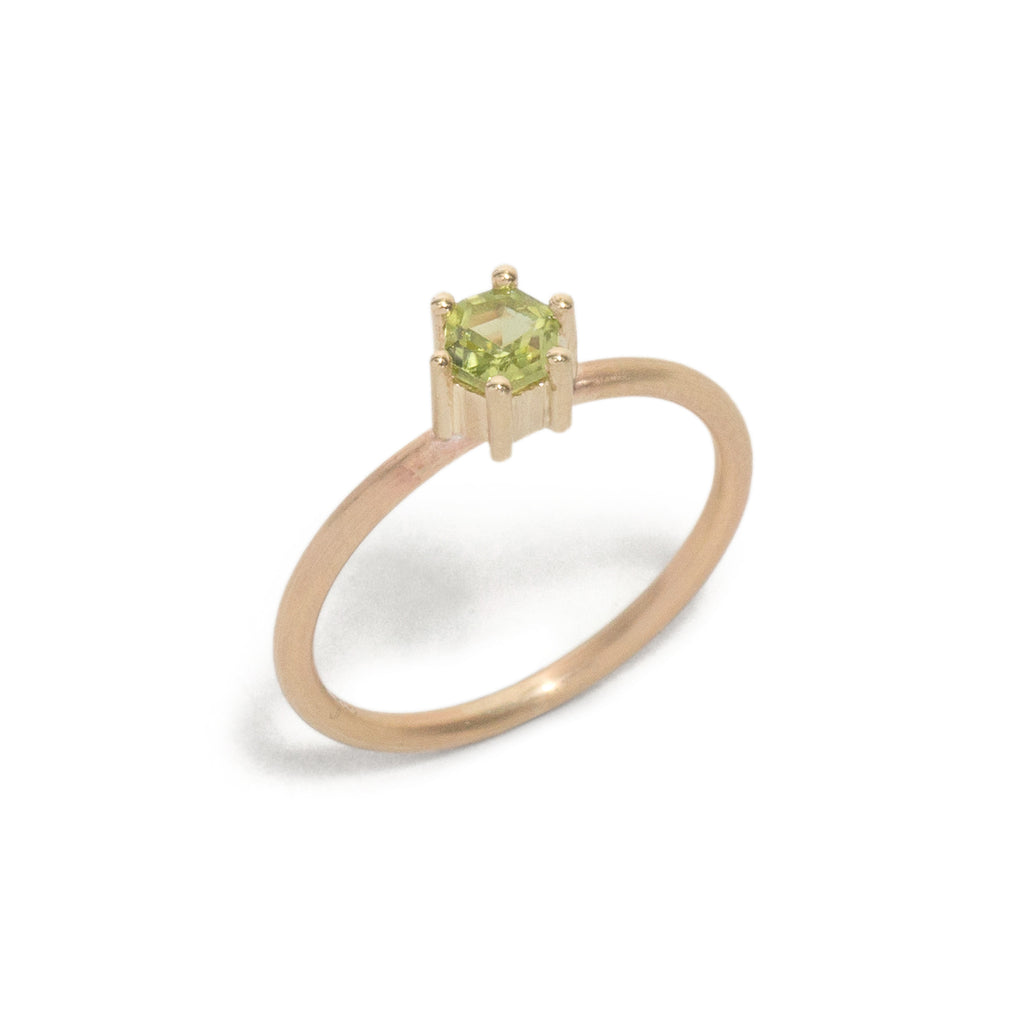 Hexagonal Peridot Small Stacking Ring