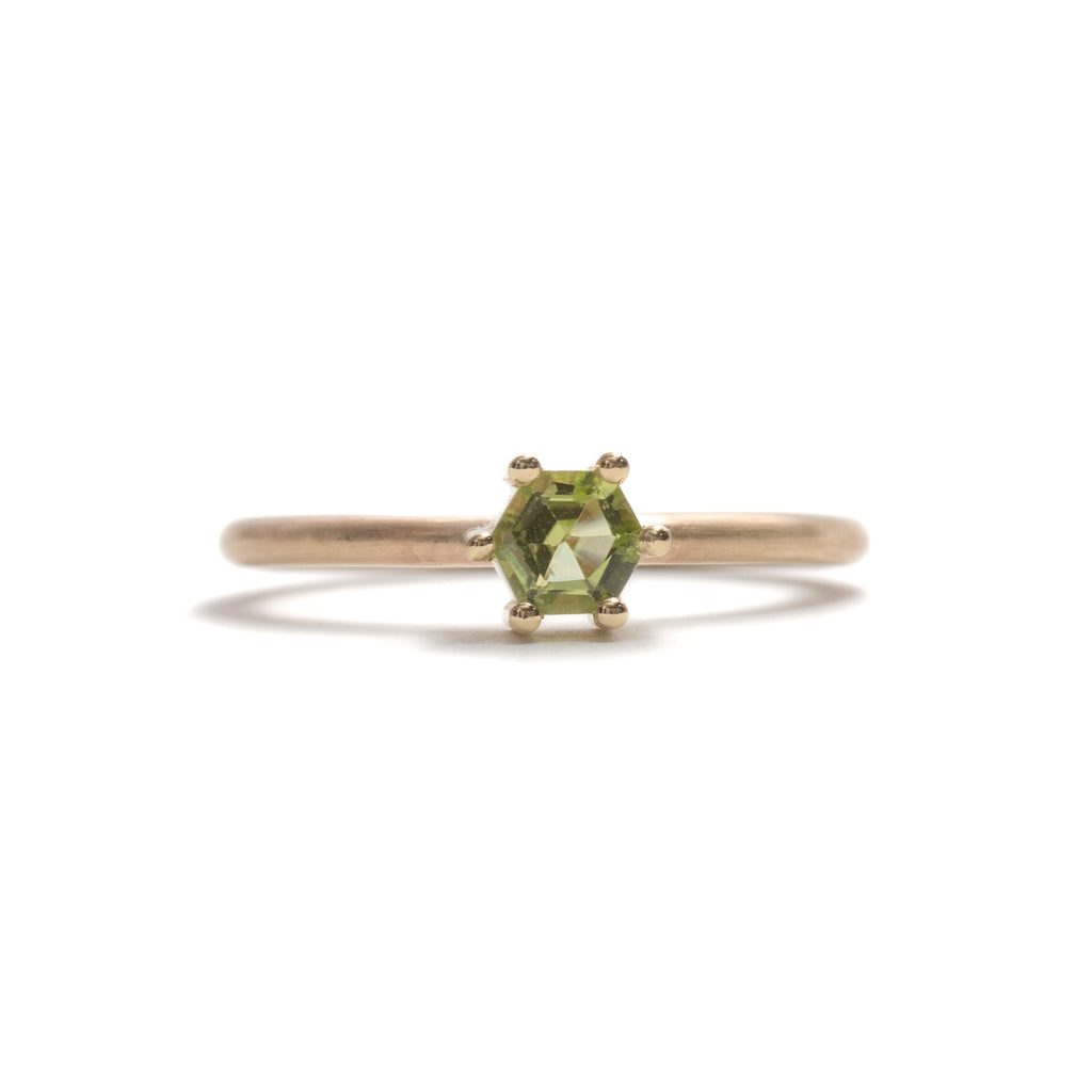 Hexagonal Peridot Small Stacking Ring