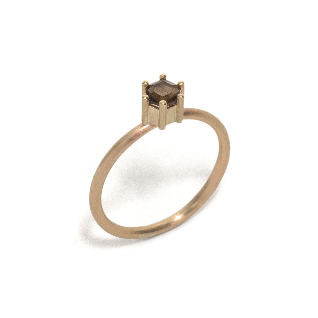 Hexagonal Smokey Quartz Small Stacking Ring