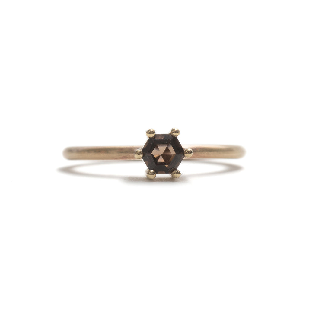 Hexagonal Smokey Quartz Small Stacking Ring