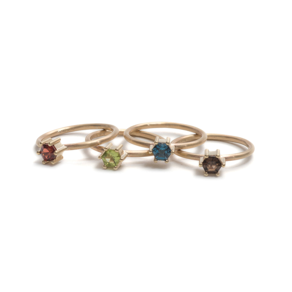 Hexagonal London Blue Topaz Small Stacking Ring