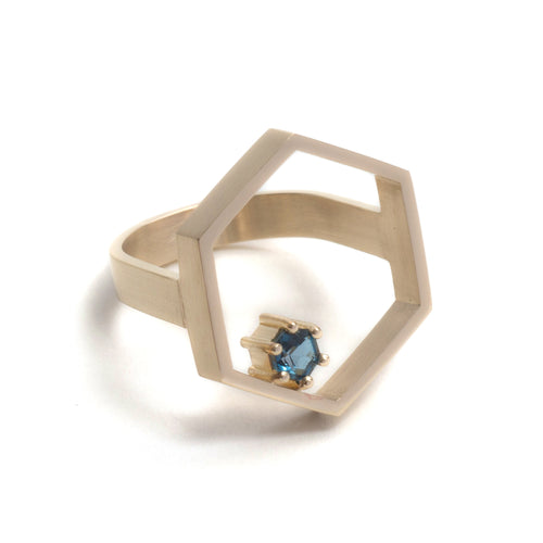 Hexagonal Step Cut London Blue Topaz Open Hex Ring