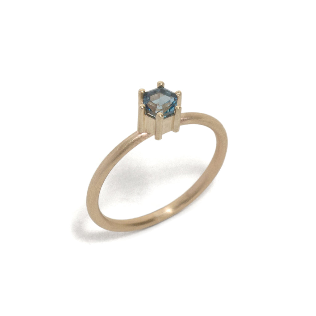 Hexagonal London Blue Topaz Small Stacking Ring