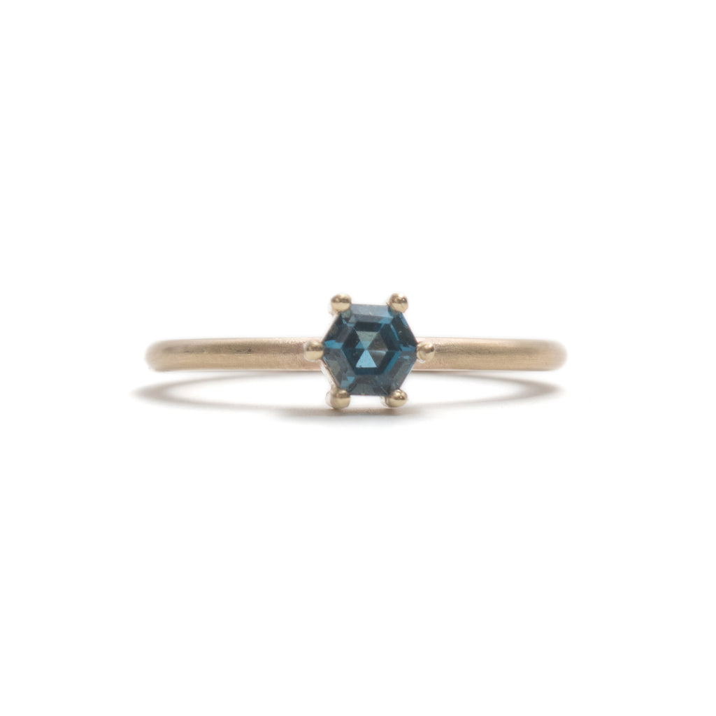 Hexagonal London Blue Topaz Small Stacking Ring