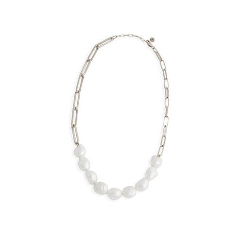 Silver Baroque Pearl Link Neckpiece