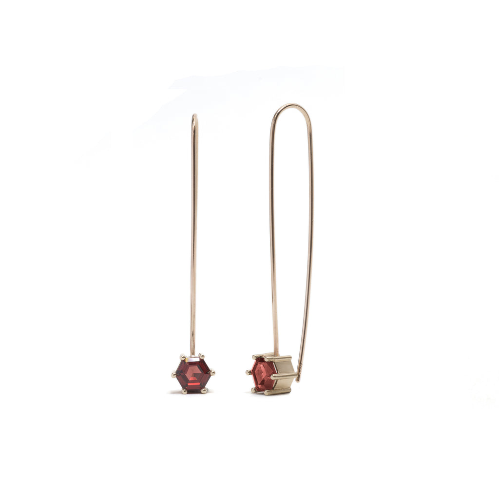 Hexagonal Step Cut Garnet Drop Earrings