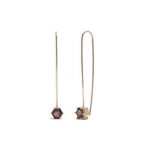 Hexagonal Step Cut Smokey Quartz Drop Earrings