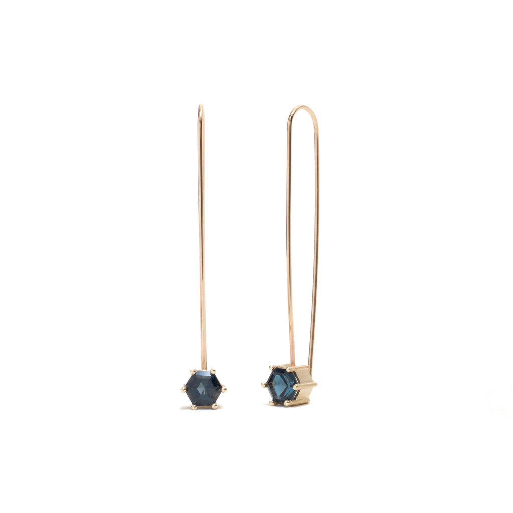 Hexagonal Step Cut London Blue Topaz Drop Earrings