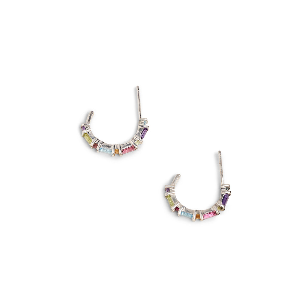 XO Rainbow Small Silver Gem Huggie Earrings