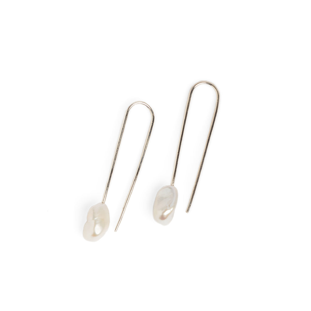 Baroque Pearl Small Silver Drop Earrings