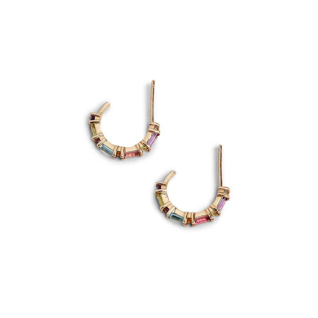 XO Rainbow Small Gem Huggie Earrings