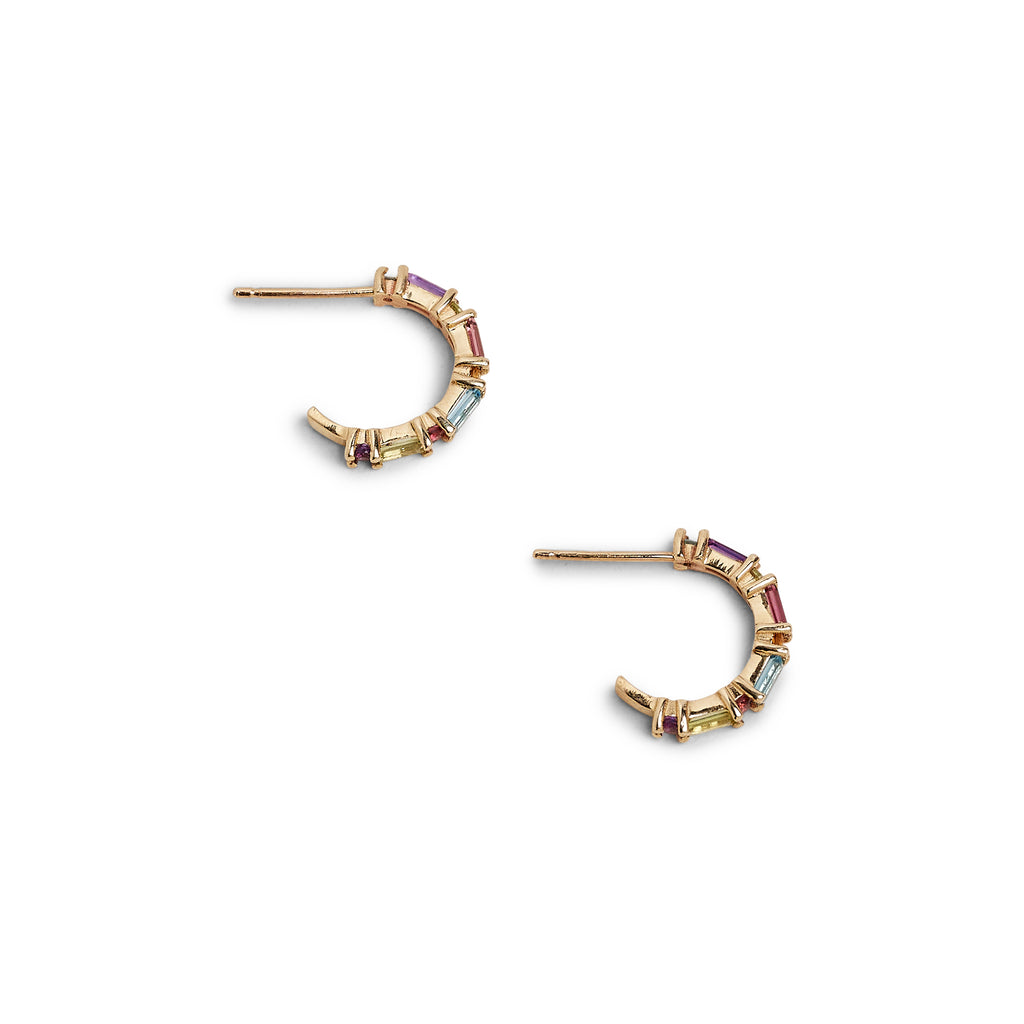 XO Rainbow Small Gem Huggie Earrings