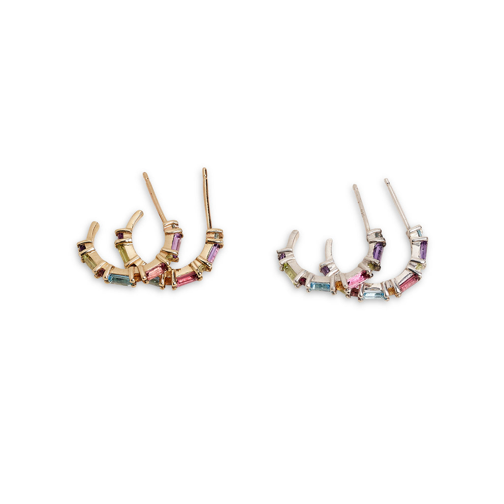 XO Rainbow Small Gem Huggie Earrings