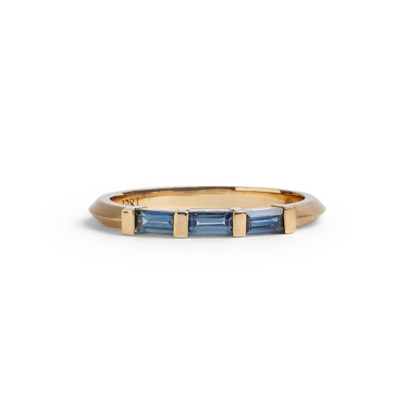 Three Stone Baguette Parti Sapphire Ring