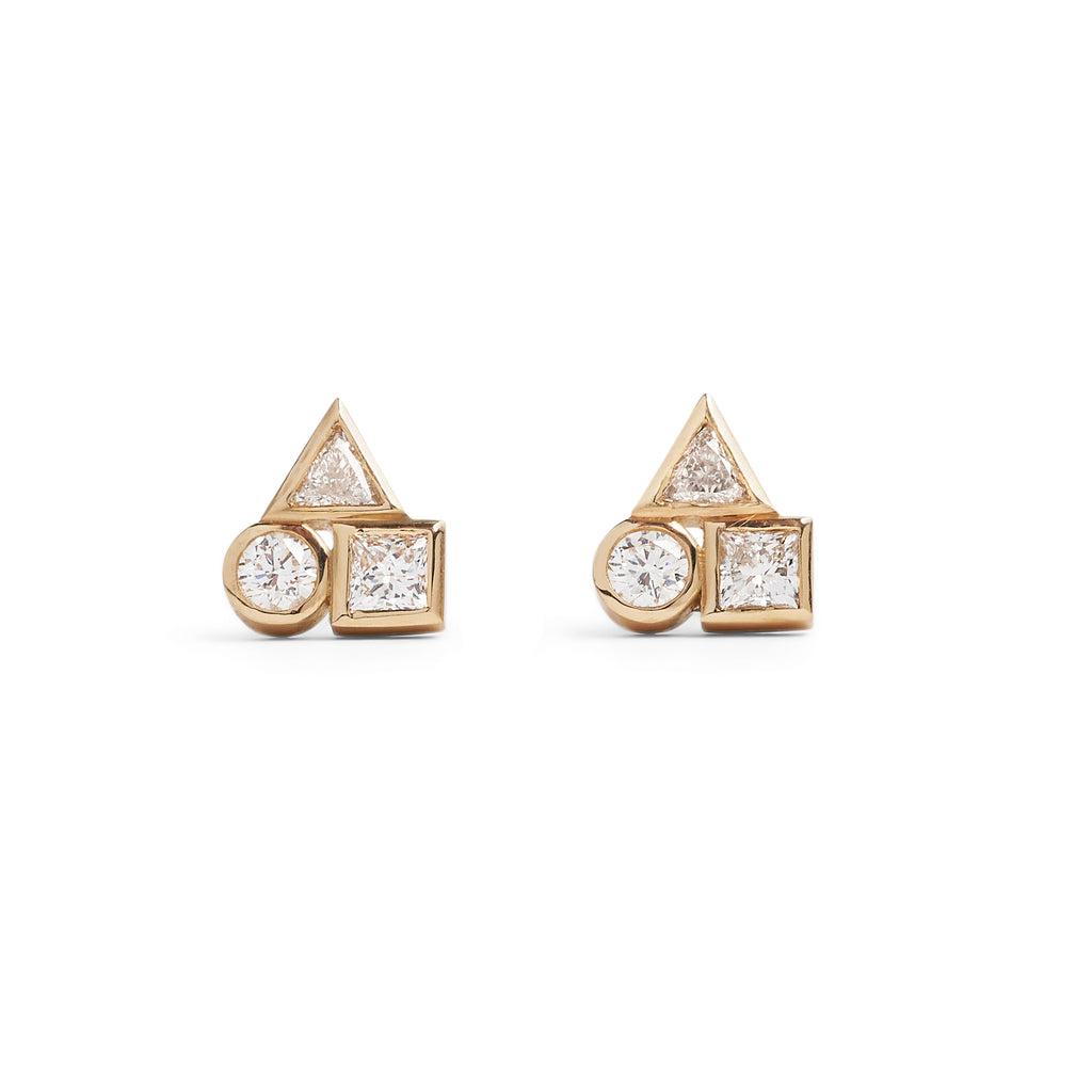 Golden Diamond Element Cluster Earrings