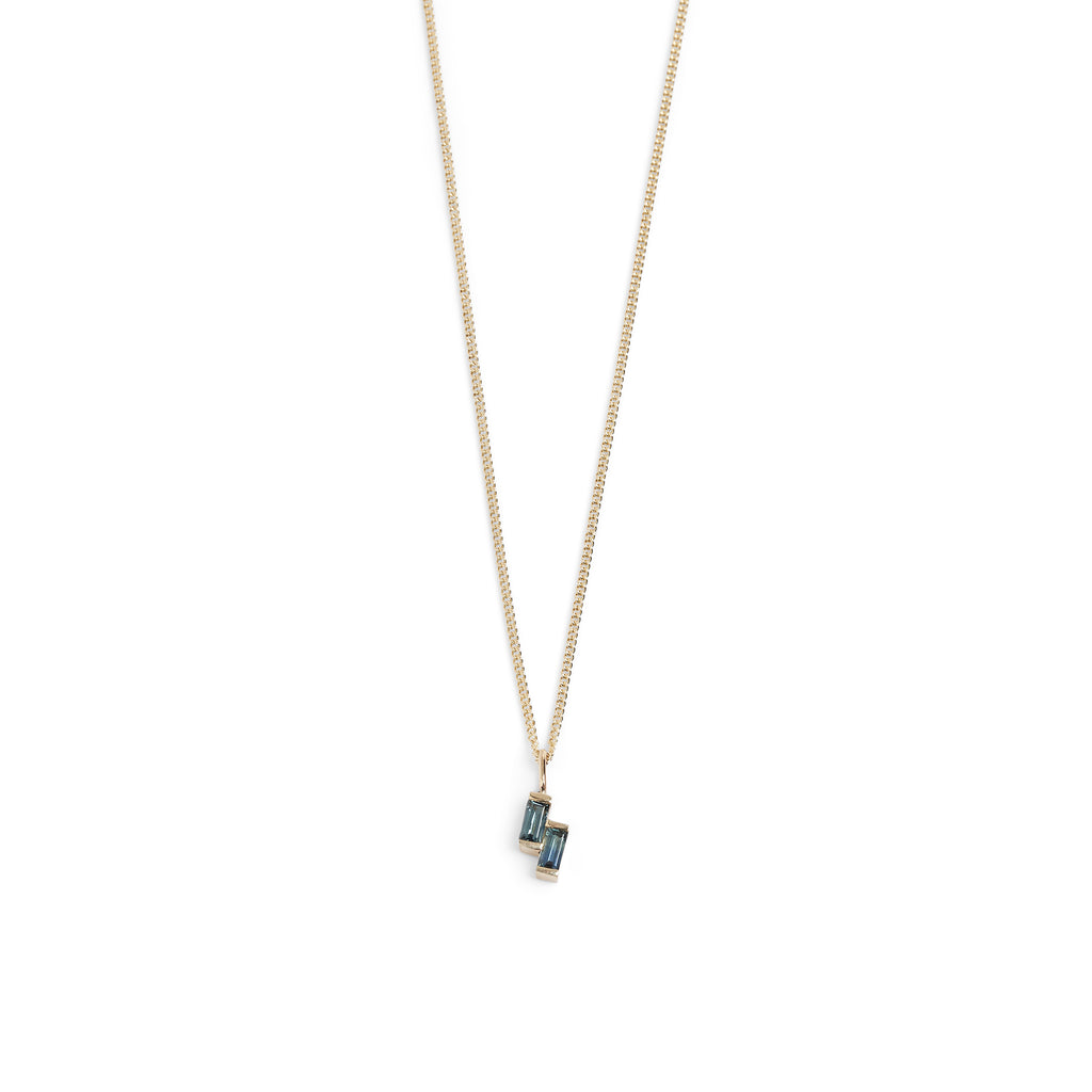 Vertical Double Sapphire Baguette Necklace