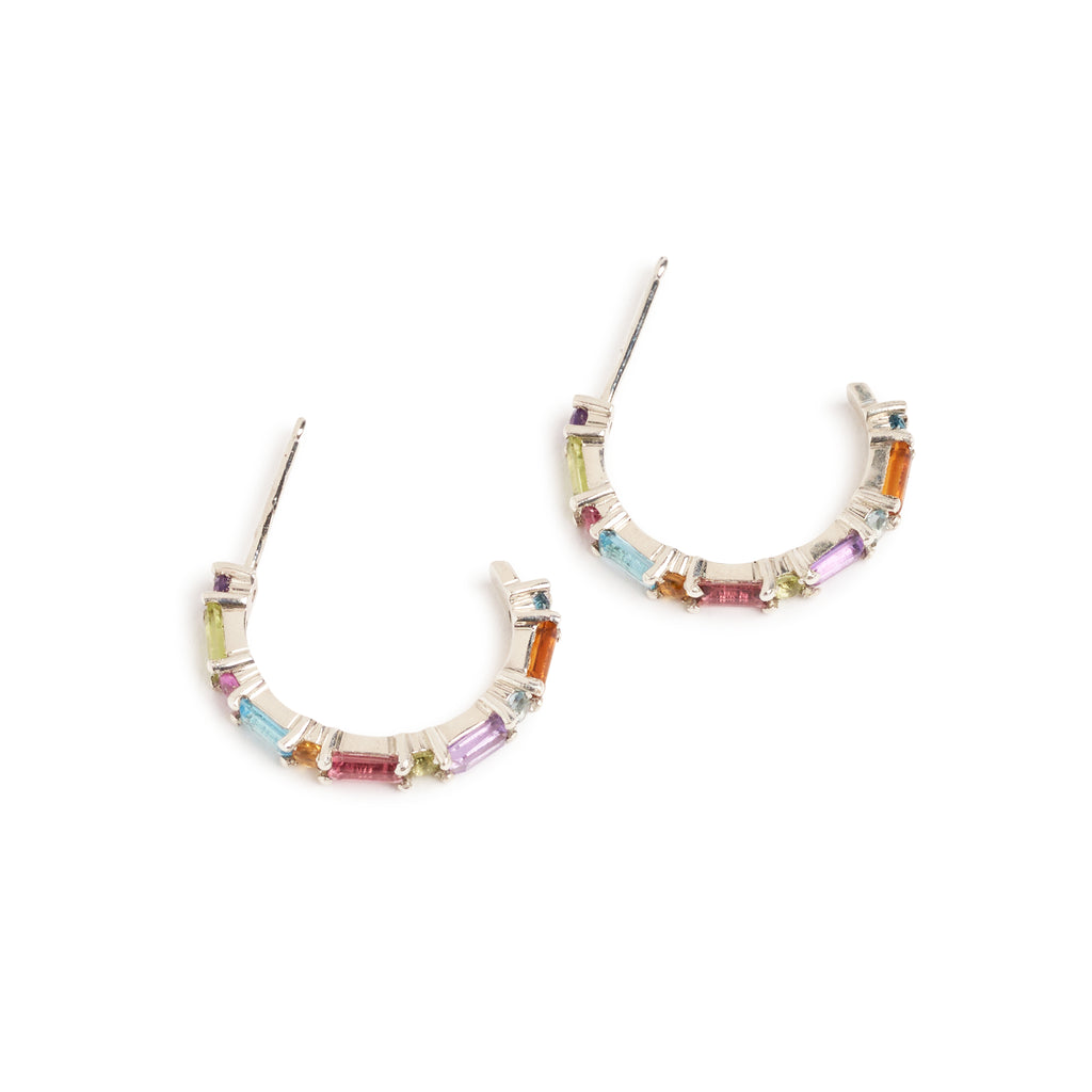 XO Rainbow Gem Huggie Earrings