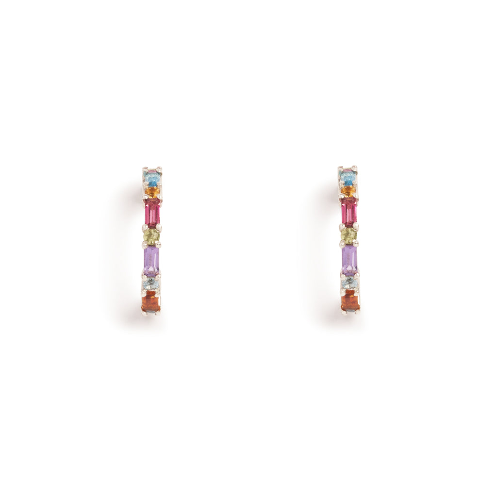 XO Rainbow Gem Huggie Earrings