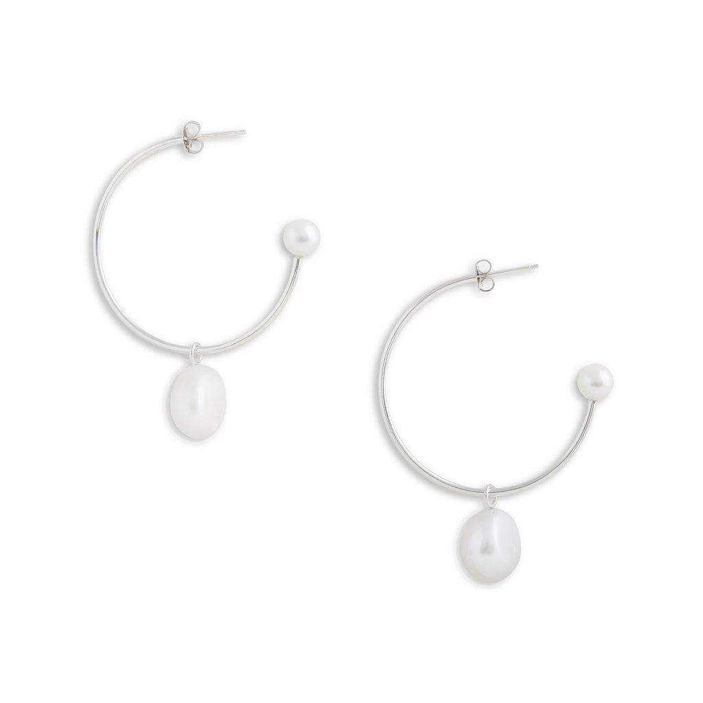 Large Silver Charming Hoop Earrings