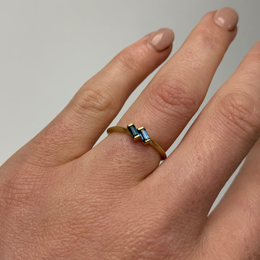 Double Baguette Parti Sapphire Ring