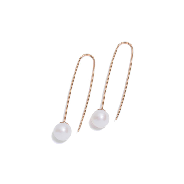 Yellow Gold White Pearl Drop Earrings