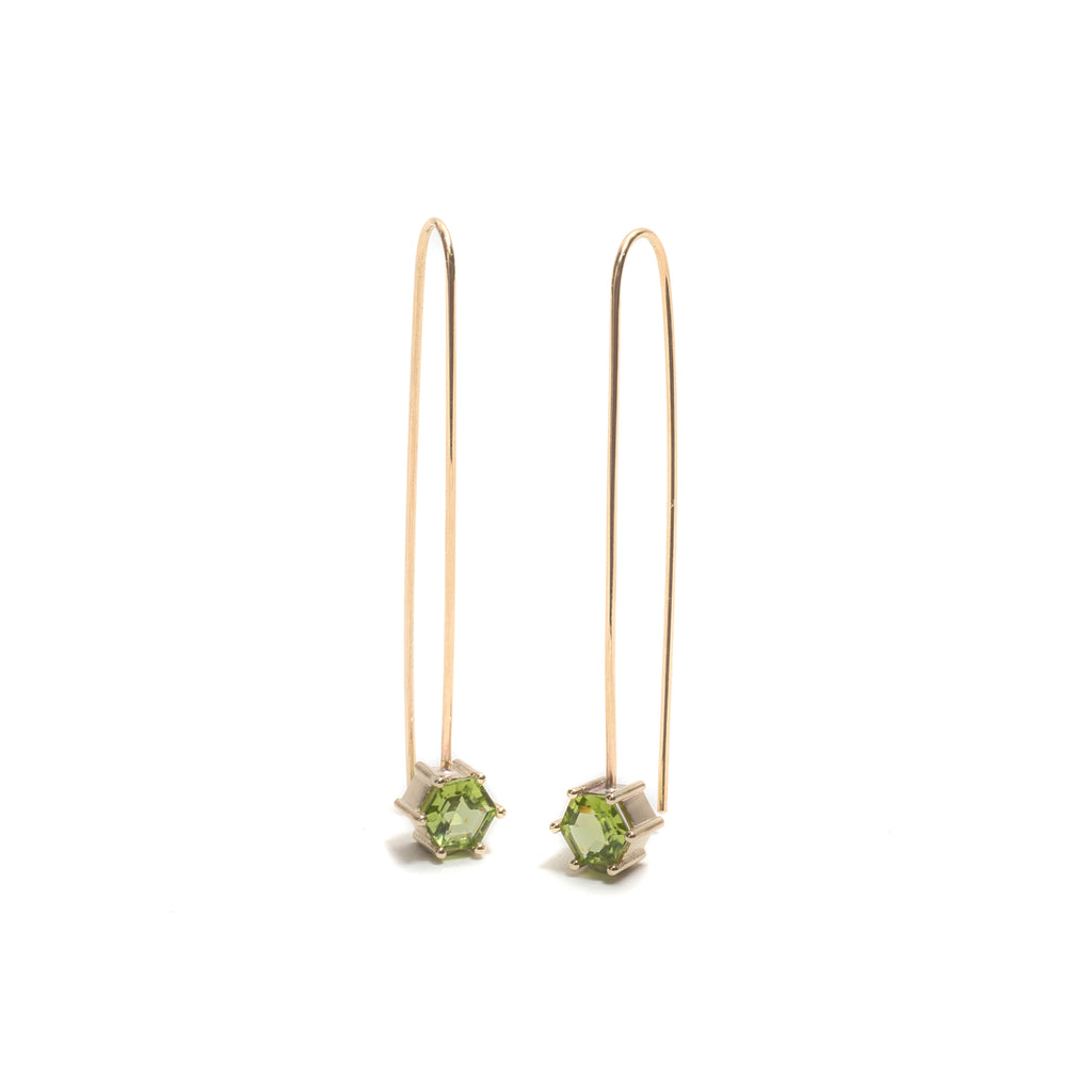 Hexagonal Step Cut Peridot Drop Earrings