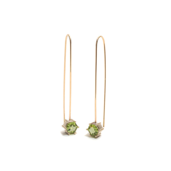 Hexagonal Step Cut Peridot Drop Earrings