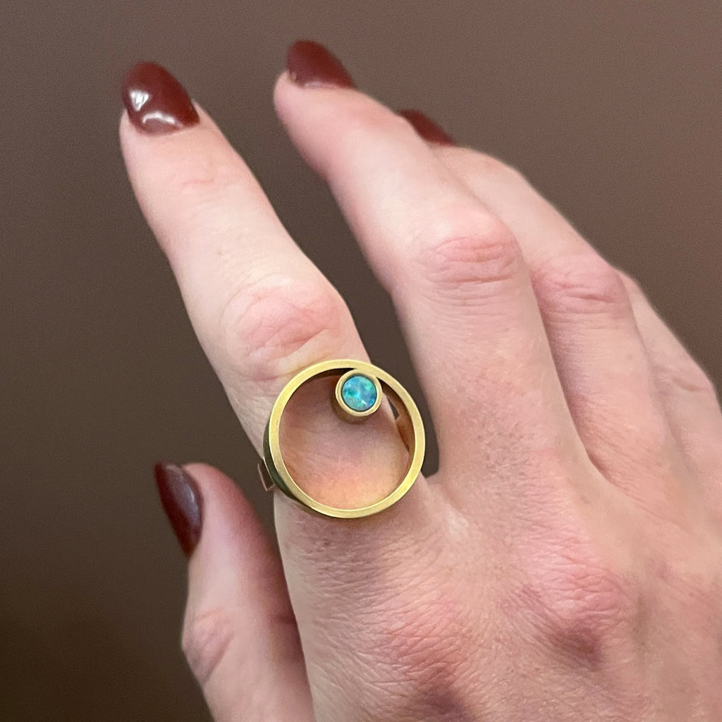 Gold Opal Double Circle Ring