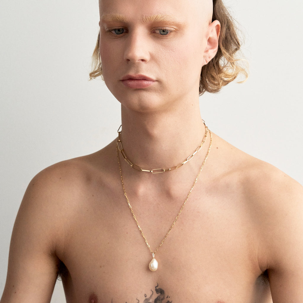 Baroque Pearl Drop Mini Link Silver Necklace