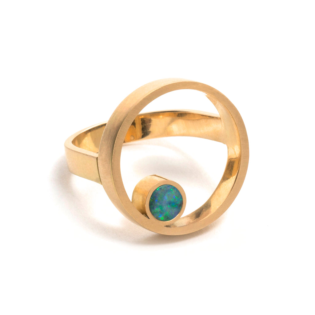 Gold Opal Double Circle Ring