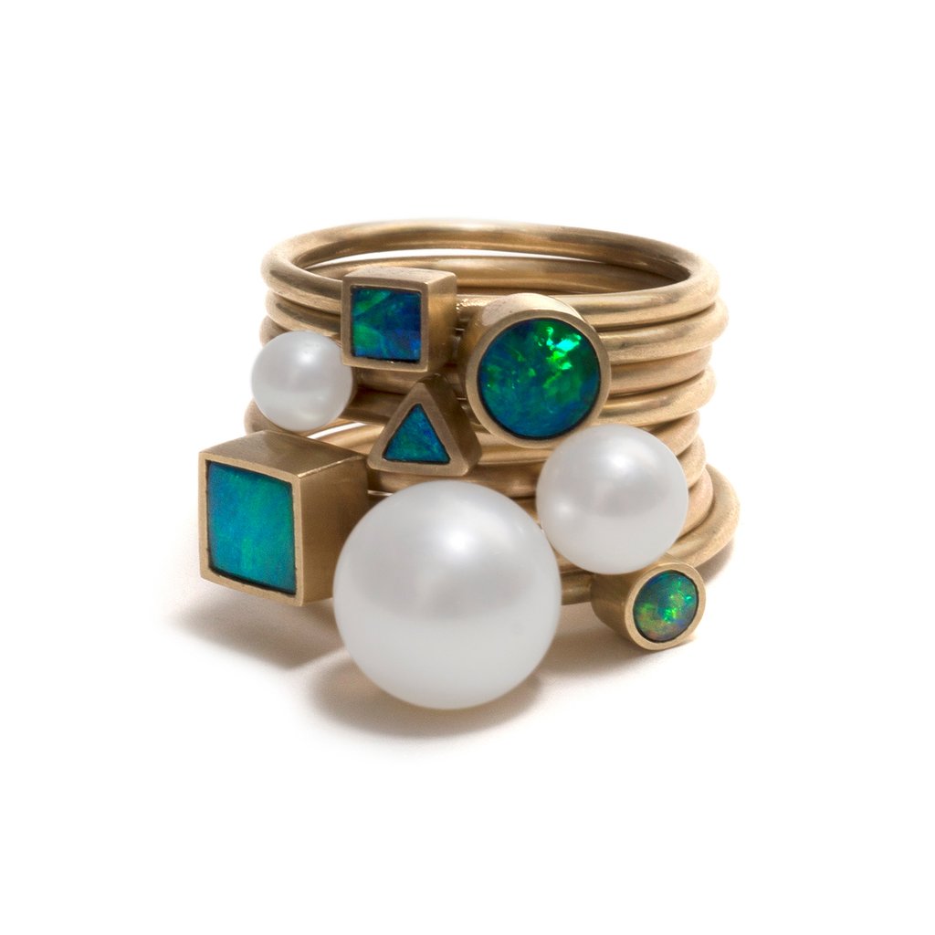 Golden Opal Element Small Stacking Ring