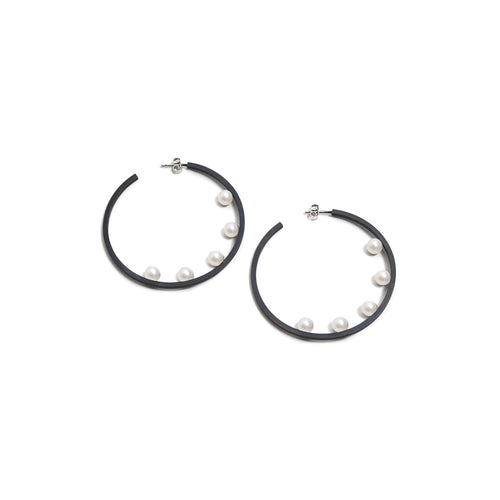 Large Five Pearl Hoop Earrings