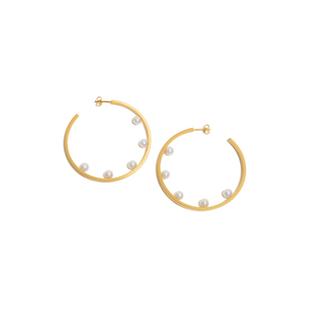 Large Five Pearl Hoop Earrings