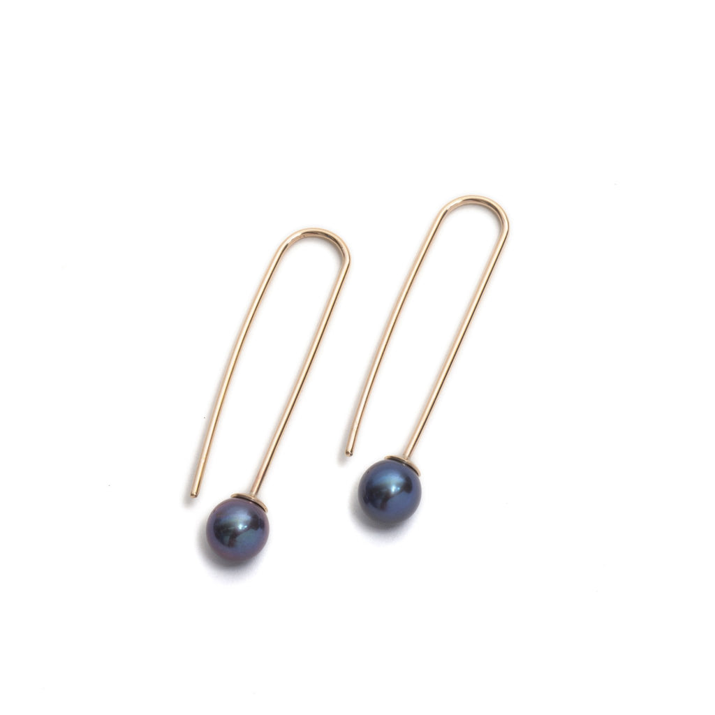 Yellow Gold Black Pearl Drop Earrings