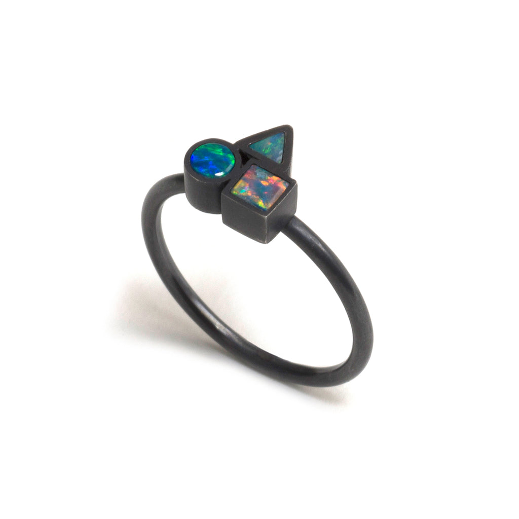 Oxidised Opal Element Cluster Ring